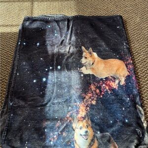 Galaxy Corgi Fleece Throw Blanket - Black with Orange Corgi Print